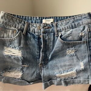 Forever 21 Light Wash Ripped Denim Shorts